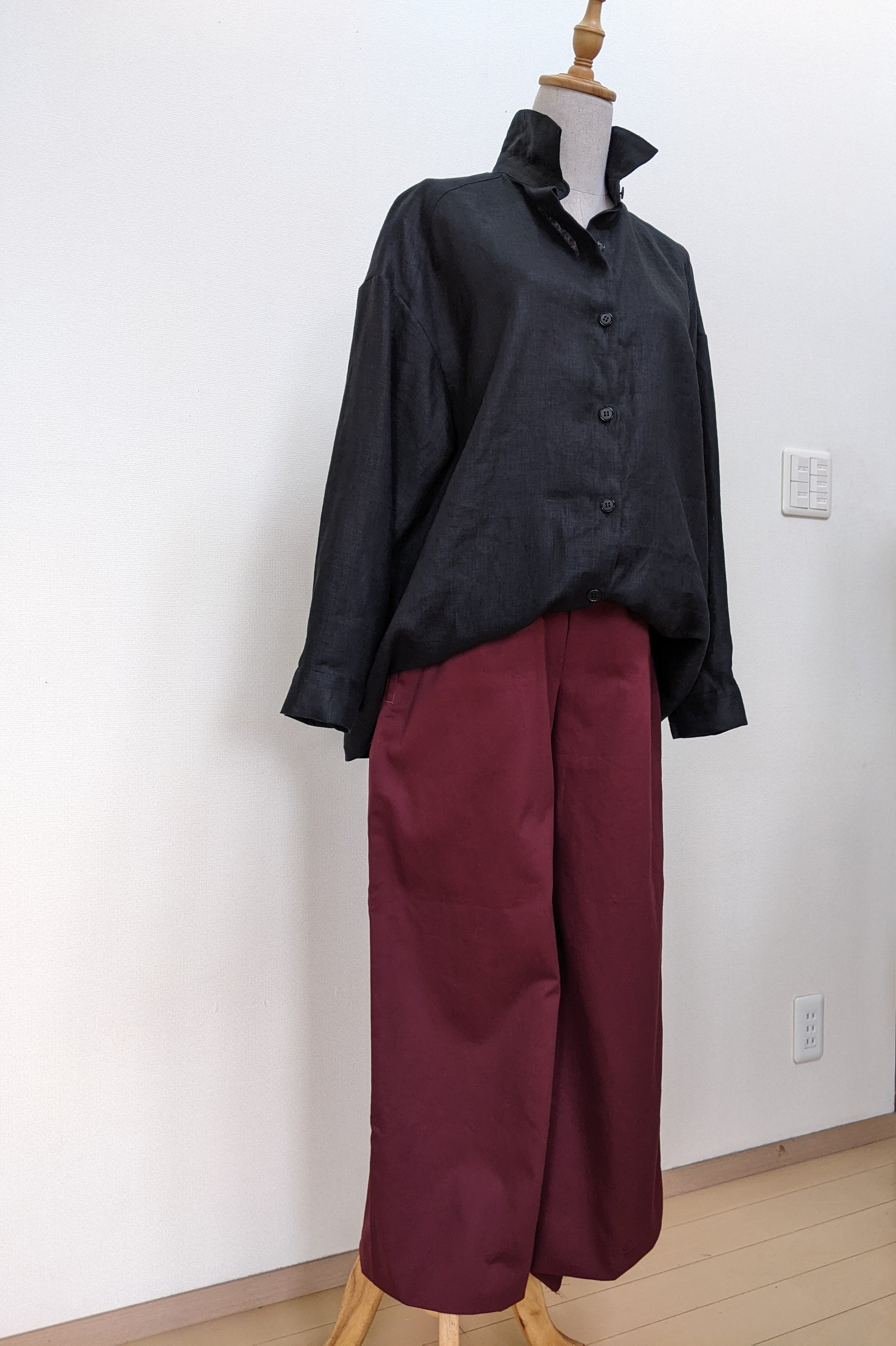 ワイドパンツ　ボルドー　ゆったり　選べる丈　秋服　大人キレイ　ナチュラル　コットン100