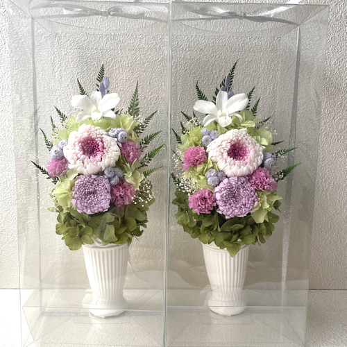 プリザーブドフラワー仏花　高さ30cm お盆　お供え花　一対　花器一体型 2_000000000428.jpg?1749520471