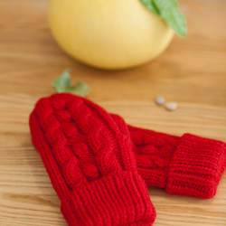 あたたかい・手編み　ウール手袋・ミトン＊赤　レッド＊裏フリース  クリスマスプレゼント/赤い手袋・絵本 1枚目の画像