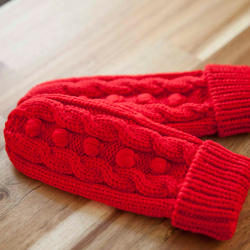 あたたかい・手編み　ウール手袋・ミトン＊赤　レッド＊裏フリース  クリスマスプレゼント/赤い手袋・絵本 5枚目の画像