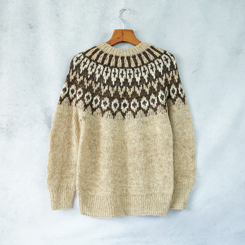 完売】手紡ぎアルパカ・求心柄ニット（N-390005-ベージュ）・ペルー