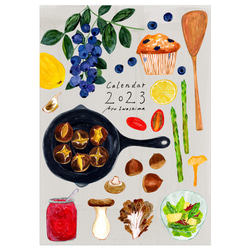 2023カレンダー　いわしまあゆ　食べ物　果物　旬　モチーフ　イラスト 1枚目の画像