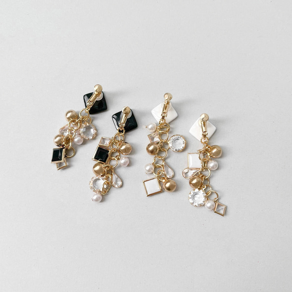ポリマークレイ × ジュエルチェーン costume jewelry イヤリング -white- 5枚目の画像