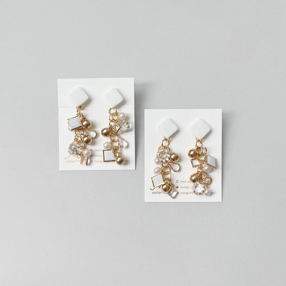 ポリマークレイ × ジュエルチェーン costume jewelry イヤリング -white- 8枚目の画像
