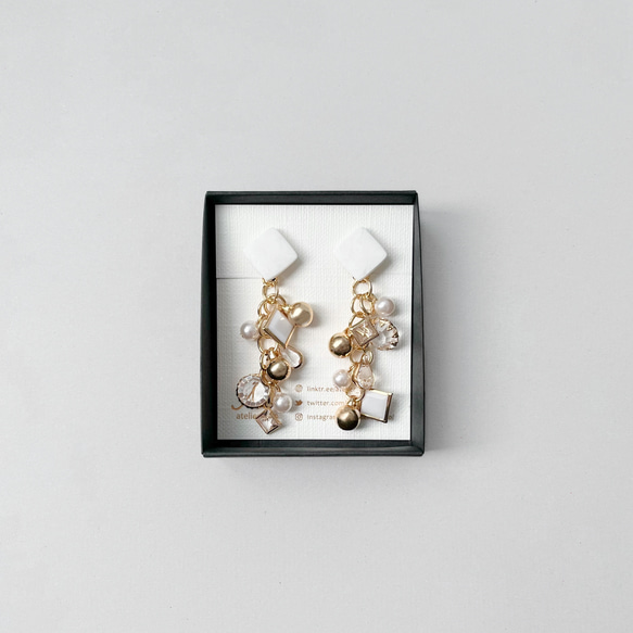 ポリマークレイ × ジュエルチェーン costume jewelry イヤリング -white- 7枚目の画像