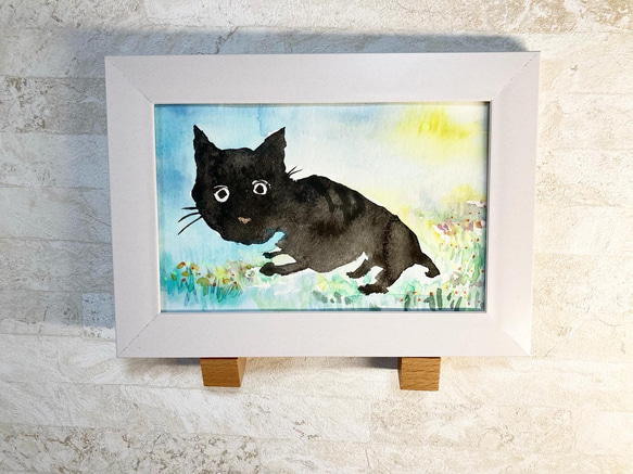 月夜のお散歩　黒猫　ねこ　原画　ポストカード　葉書サイズ　水彩画　 3枚目の画像