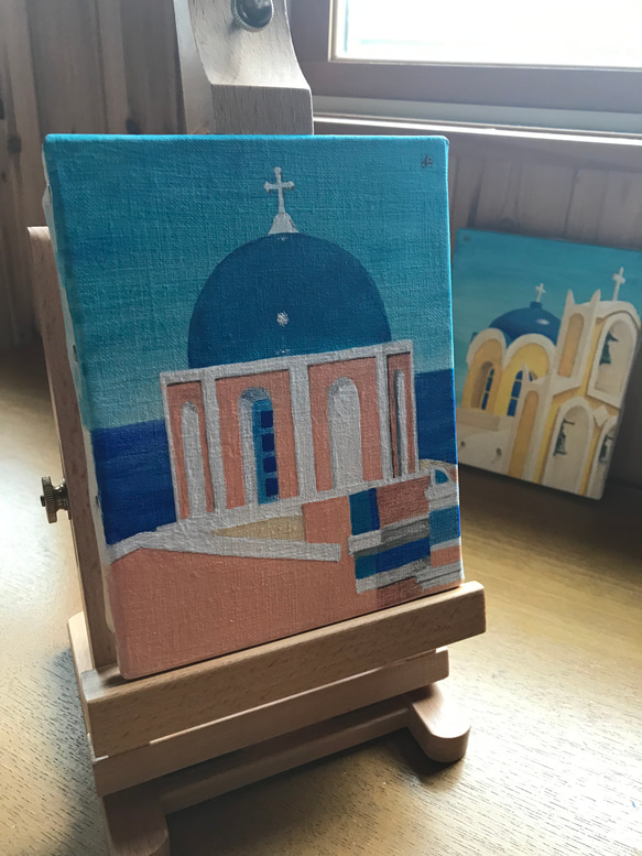 油絵　エーゲ海に浮かぶ島の教会（at85） 4枚目の画像