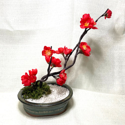 フェイク梅盆栽　工芸盆栽　人工盆栽　梅の花造花　ハンドメイド　造花　盆栽置物 ◇粘土のお花◇ 枯れない梅の木♪ 梅盆栽 U636 アートフラワー Old
