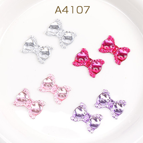 A4107 120個 貼付けパーツ アクリル貼付けパーツ リボン 14×19mm  