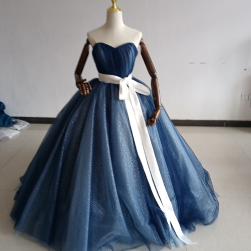 豪華！ カラードレス 青/ブルー キラキラチュール 結婚式/披露宴  