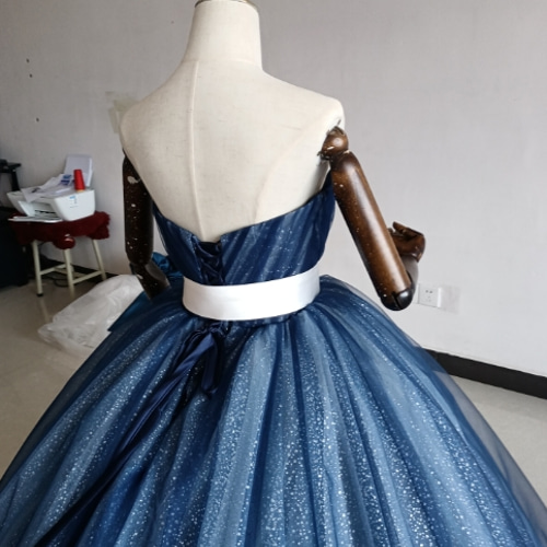 豪華！ カラードレス 青/ブルー キラキラチュール 結婚式/披露宴  