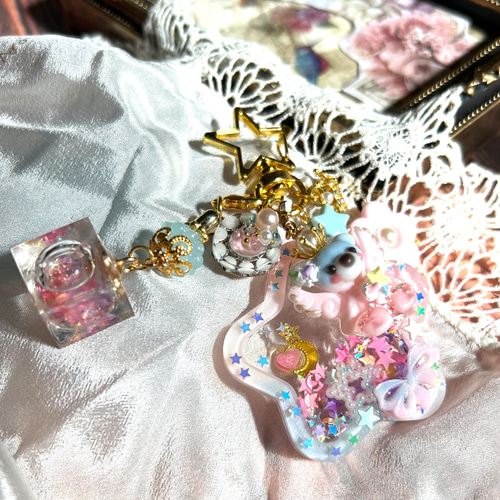 パステル色星の天使くまちゃんシャカシャカキーホルダー(名前入れ)ゆめ