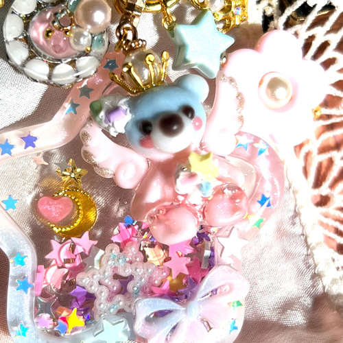 パステル色星の天使くまちゃんシャカシャカキーホルダー(名前入れ)ゆめ