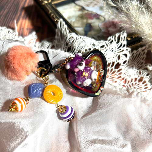 ☆ハロウィン☆】ドクロ ♥デビルくまちゃんシャカシャカキーホルダー  