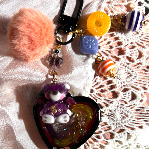 ☆ハロウィン☆】ドクロ ♥デビルくまちゃんシャカシャカキーホルダー  