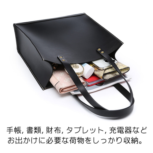 ハンドメイド　ヌメ本革　トート　クリーマー　ブラック　★新品／未使用品★1022 ヌメ革 トートバッグ トートバッグ reico 通販 16166838｜Creema