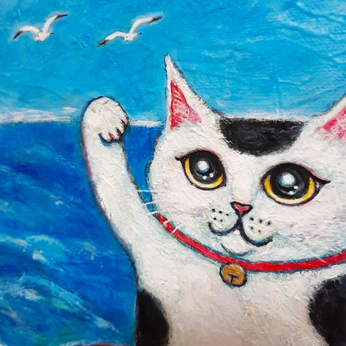 原画】『ガラクタ猫（改）』（パステル画 猫 招き猫） パステル原画