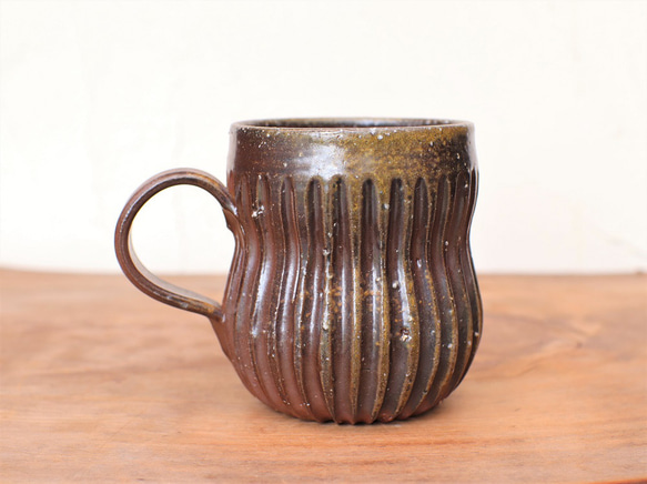備前焼 コーヒーカップ(鎬)　c11-036 2枚目の画像