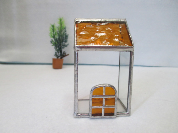 3　ガラスのおうち　ｽﾃﾝﾄﾞｸﾞﾗｽ　オレンジ屋根の家　ミニハウス　 8枚目の画像
