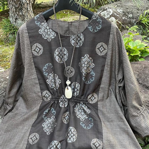 ♥お取り置き中♥着物リメイクワンピース★しつけ付大島紬★Aラインワンピ&バッㇰ 4ca14198c674ade591ac5a2ae69d2a