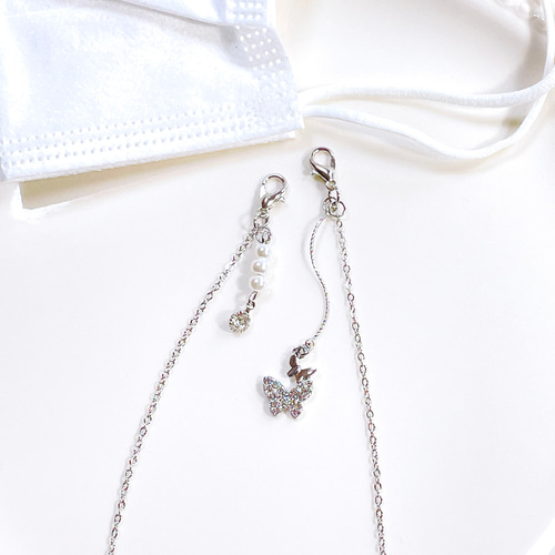 シルバーの蝶が揺れるマスクチェーン&メガネチェーン マスクホルダー