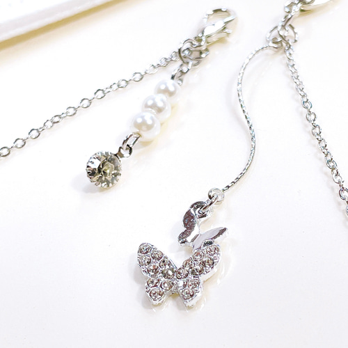♪❤️ 蝶々しずくビジューマスクチェーンメガネチェーンハンドメイド