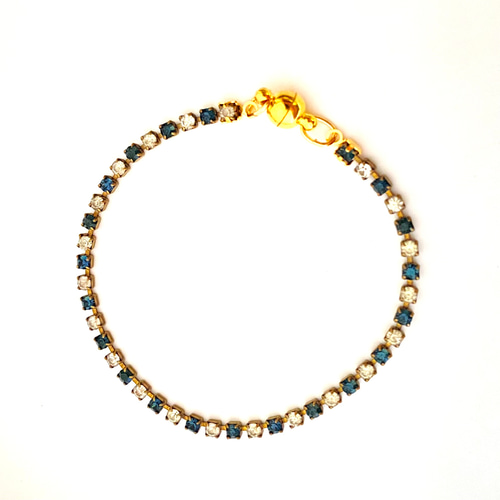 オーストリア製 ビンテージ swarovski ネイビー・クリスタル 