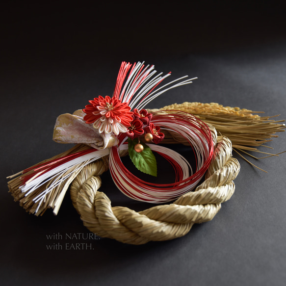New year Wreath. BENI_0122　- つまみ細工のしめ縄飾り 3枚目の画像