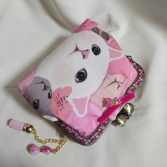 キュート猫ちゃん☆がま口 免許証ポイントカードが入るポーチ がま口 