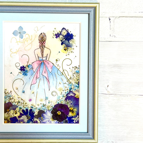 カスミ姫の青いドレス 押し花アート額 その他アート 神戸六甲