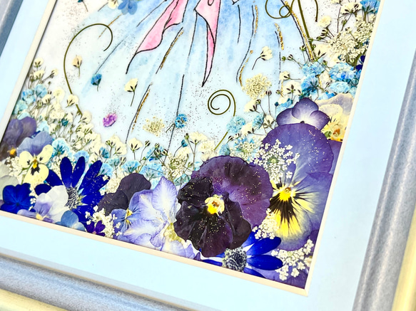 カスミ姫の青いドレス　押し花アート額（受注制作品） 4枚目の画像