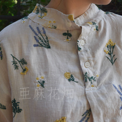 綿麻100% シャツ リネンシャツ 長袖 シャツ ブラウス 白 花柄 ブラウス 刺繍 シャツ レディース 柄 シャツ 6枚目の画像