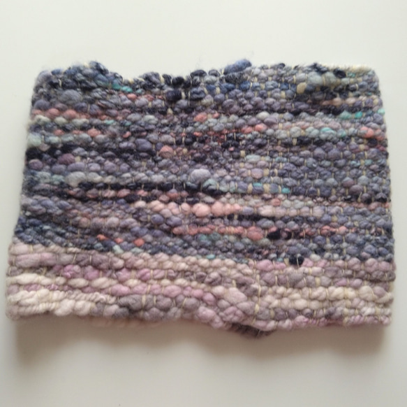 手紡ぎ糸の手織りスヌード　海のような青 4枚目の画像