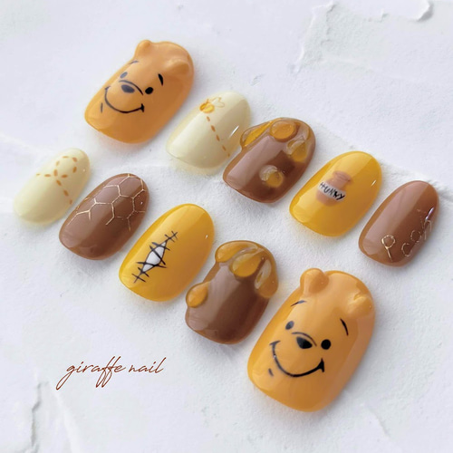 134 ネイルチップ キャラクターネイル ブラウンネイル 秋ネイル