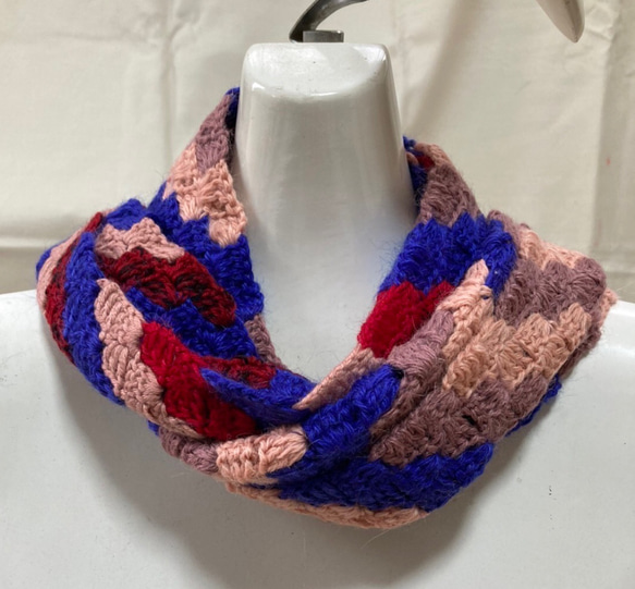 手編みマフラー☆カラフルギザギザストライプ ニット・セーター 小菊