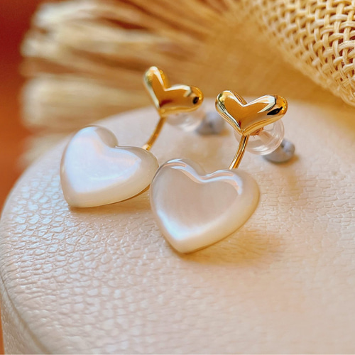 ハート形 シェル2way ピアスk18 ピアス（スタッド・一粒） パール  