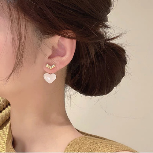 ハート形 シェル2way ピアスk18 ピアス（スタッド・一粒） パール  