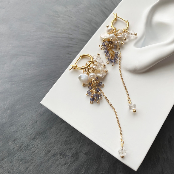 天然石 16kgp* 着せ替え フープ ピアス イヤリング *アイオライト 淡水