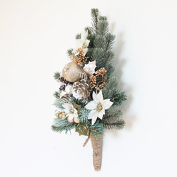 『Creema限定』「送料無料」壁に掛けるクリスマスツリー（ミニタイプ ホワイト＆シルバー系）リースタイプ 7枚目の画像