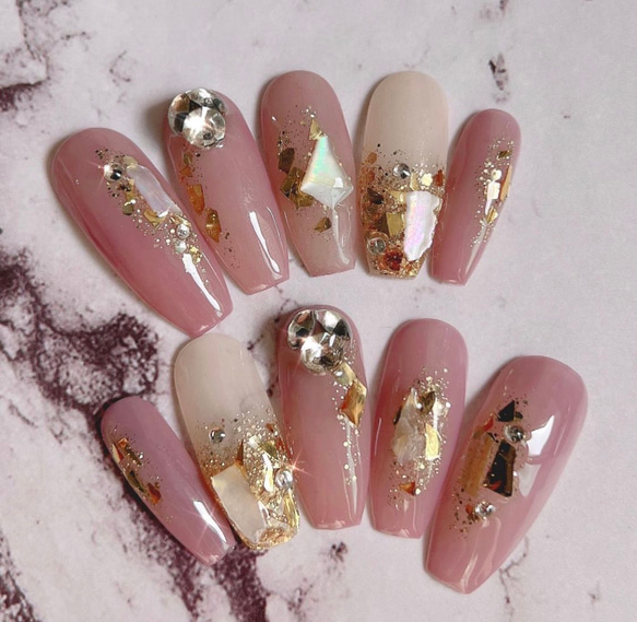 透け感グレーゴールドラメニュアンスネイルチップ❤︎゛ ネイルチップ  