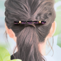 麗しの紫を身にまとう【ロングタイプ】細身のヘアアクセサリー　ヴィンテージガラス　バレッタ　淡水パール 14枚目の画像