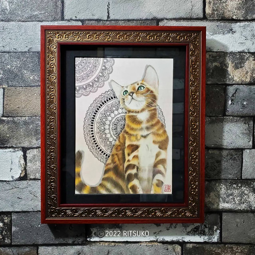 【手描き原画】迫力あるヒョウのボールペン画 (額付き) 手描き原画】迫力あるヒョウのボールペン画 (額付き) アート/写真の