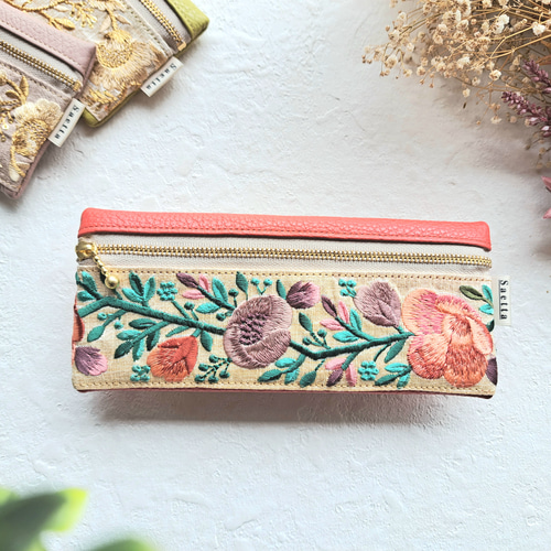 ギフトシリーズ ペンケース / インド刺繍 / 刺繍リボン / 小物入れ