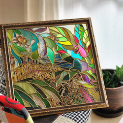 『琉球やんばる物語り』アンティーク風ゴールド額グラスアート 8枚目の画像