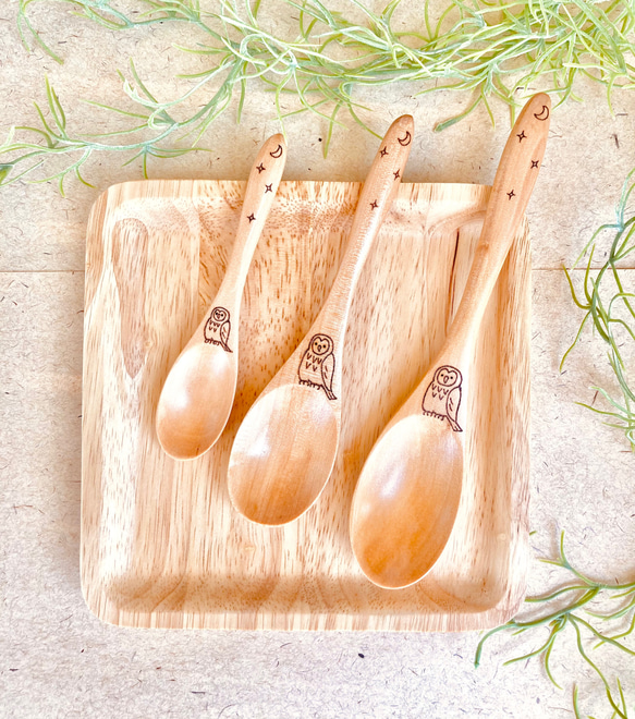 フクロウ 3size木製スプーン＊ウッドバーニング＊(名入れ可