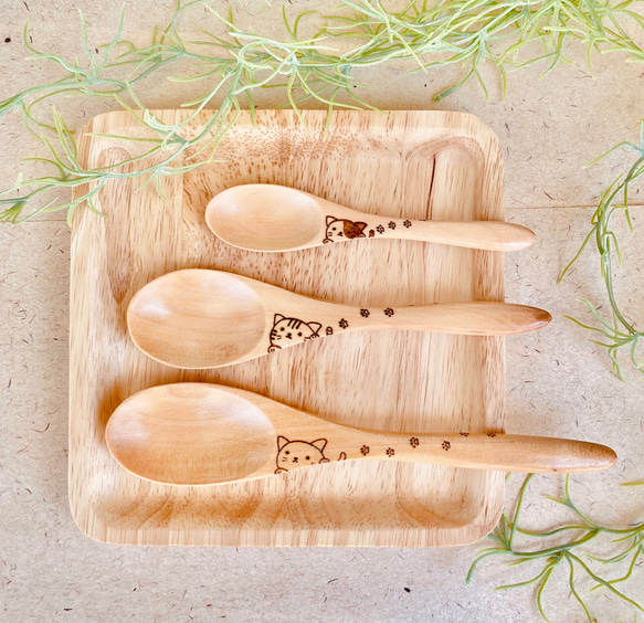 ひょっこりネコ 3size木製スプーン＊ウッドバーニング＊(名入れ可
