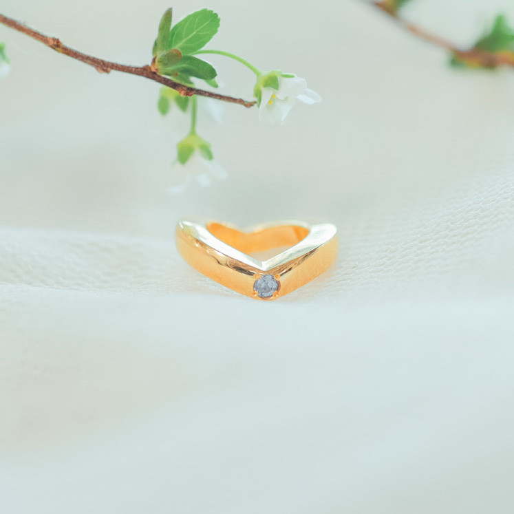 《K18ゴールド》ハート型 誕生石1粒 ベビーリング Cœur［刻印可］