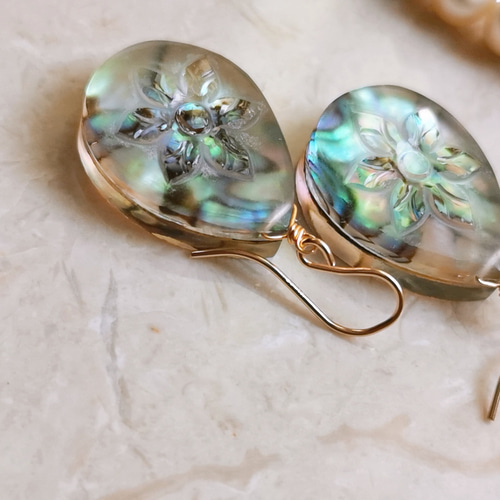 天然石ピアス アバロンシェル スクエア 14kgf pierced earrings