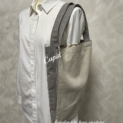 国産お洒落な膨れ織りジャガード（薔薇・リボン柄）を使ったポケット付き収納エコバッグ・サブバッグ 6枚目の画像