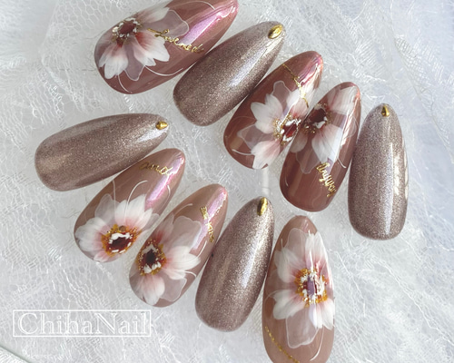 くすみベージュピンクオーロラクリアフラワーニュアンスネイル 韓国 成人式 冬 花 b3700976d4be1bb4b2f992c971d8ea